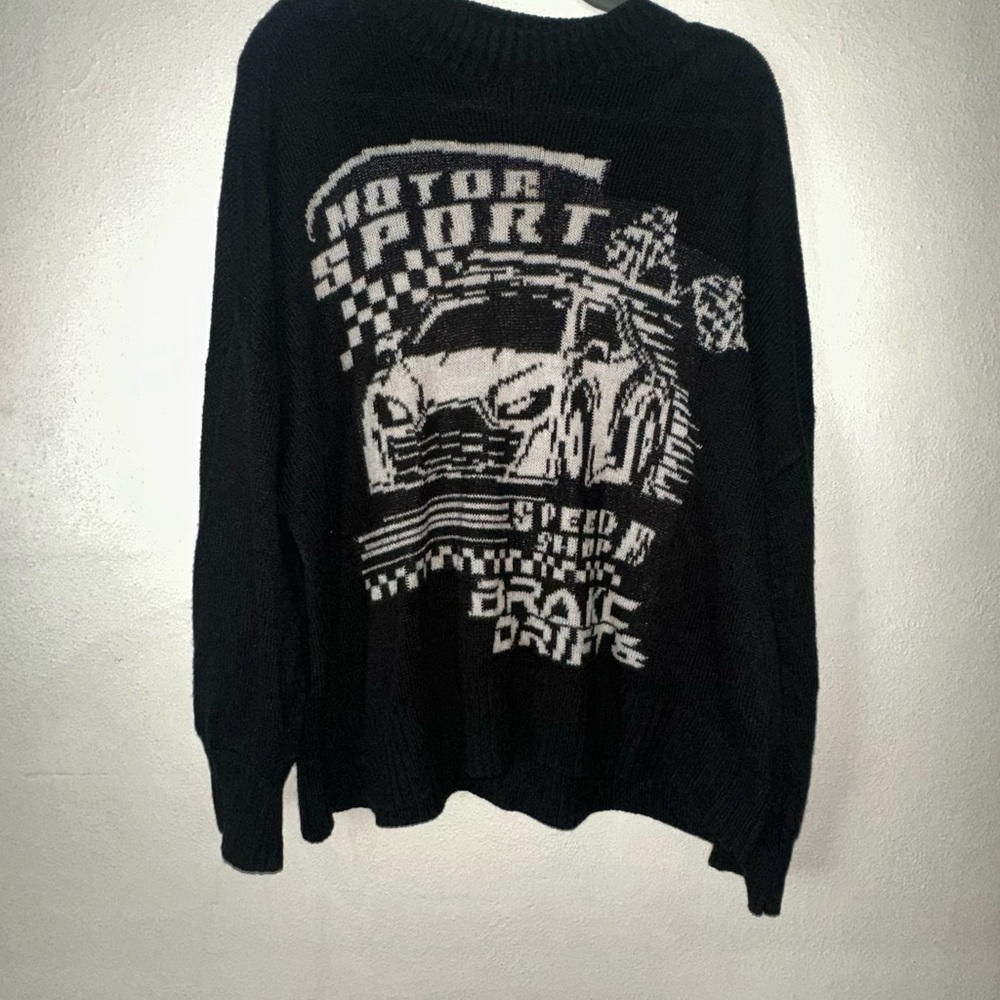 H&M Black and White Crew Neck Sweater with Graphic Design